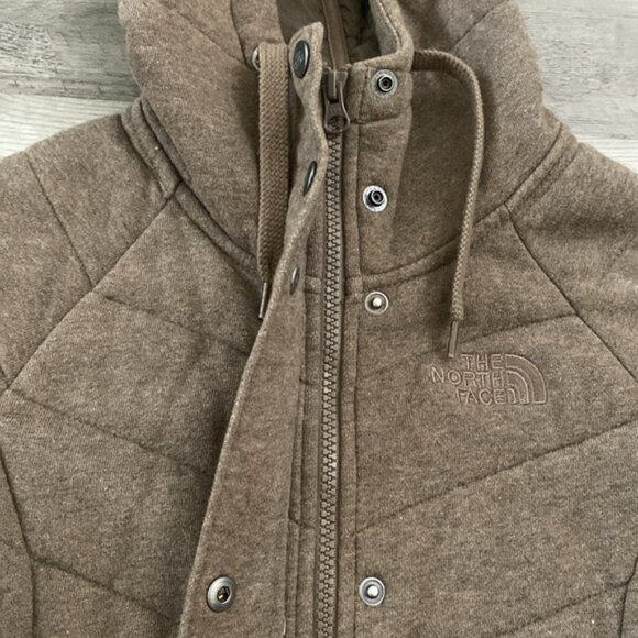 The North Face Puffer Jacket Hooded Women's XS Brown Heather Zip Pockets Quilted - Picture 6 of 15